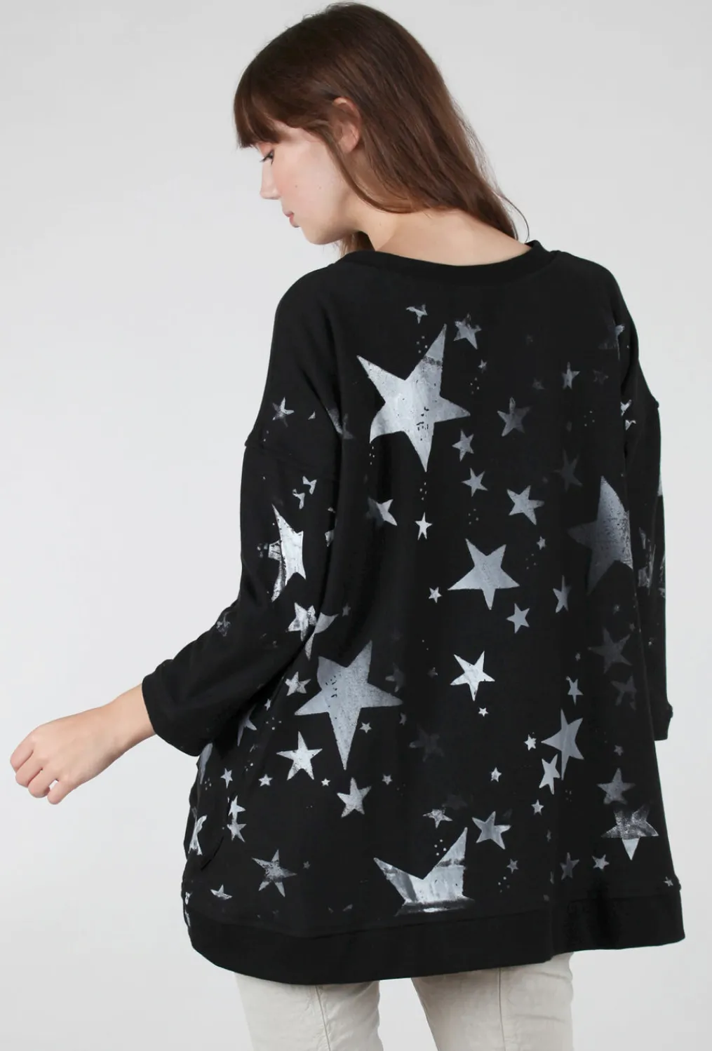 New Evie Lou A-Top Sweatshirt, Black/Stars