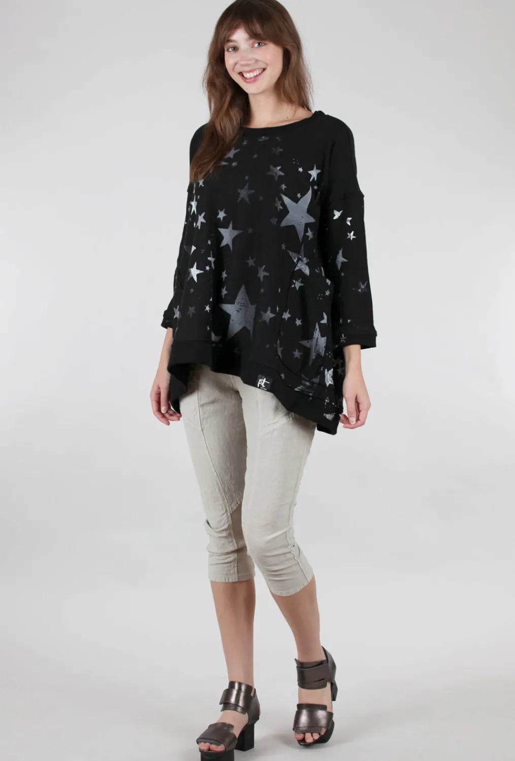 New Evie Lou A-Top Sweatshirt, Black/Stars
