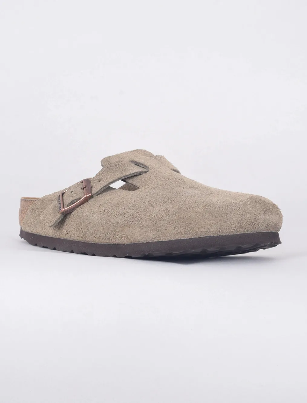 Shop Evie Lou Boston Suede Clogs, Taupe