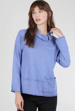 Best Sale Evie Lou Cotton Slub Pocket Pullover, Baja Blue