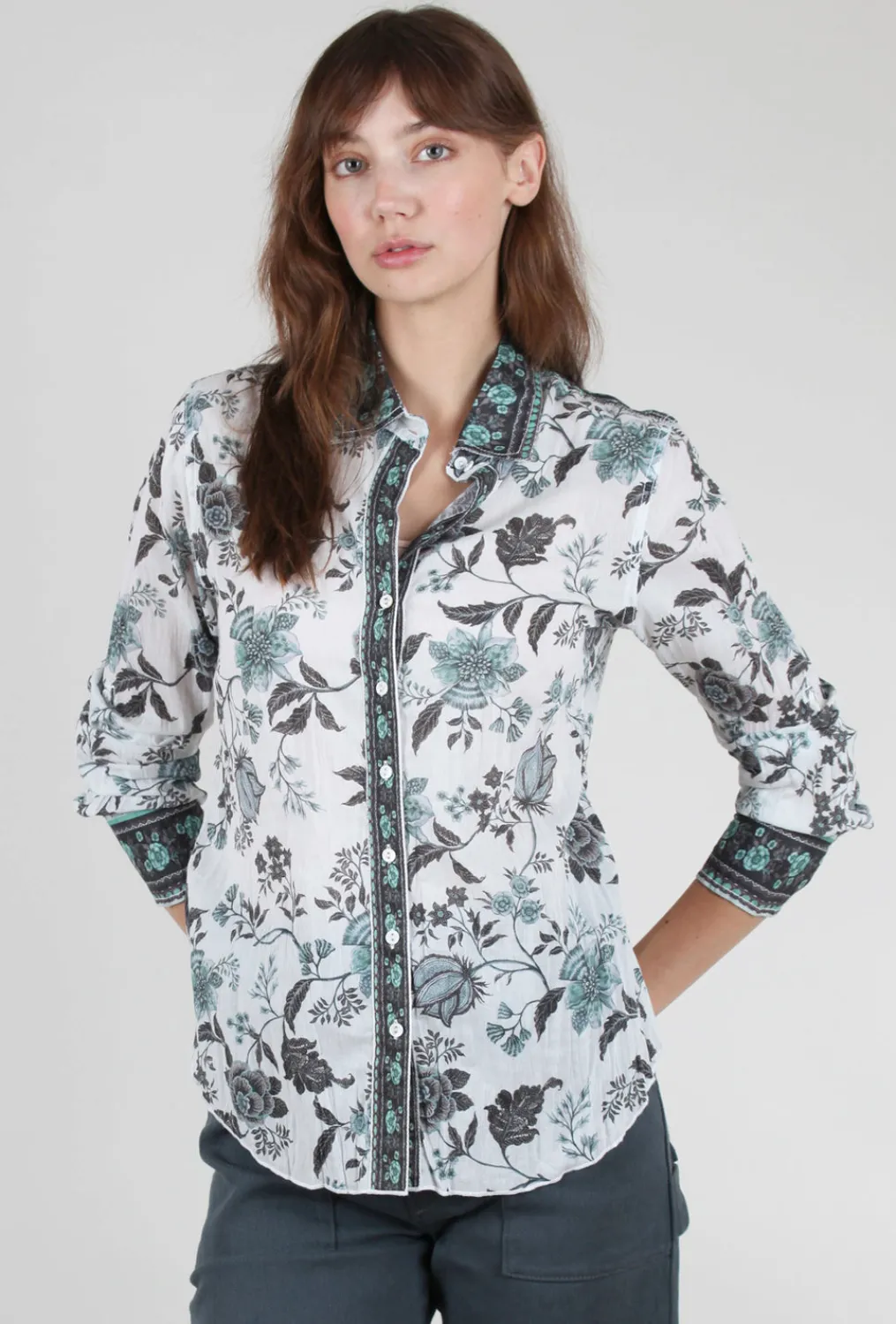 Best Sale Evie Lou Crinkle Cotton Shirt, Tunisia Seaglass
