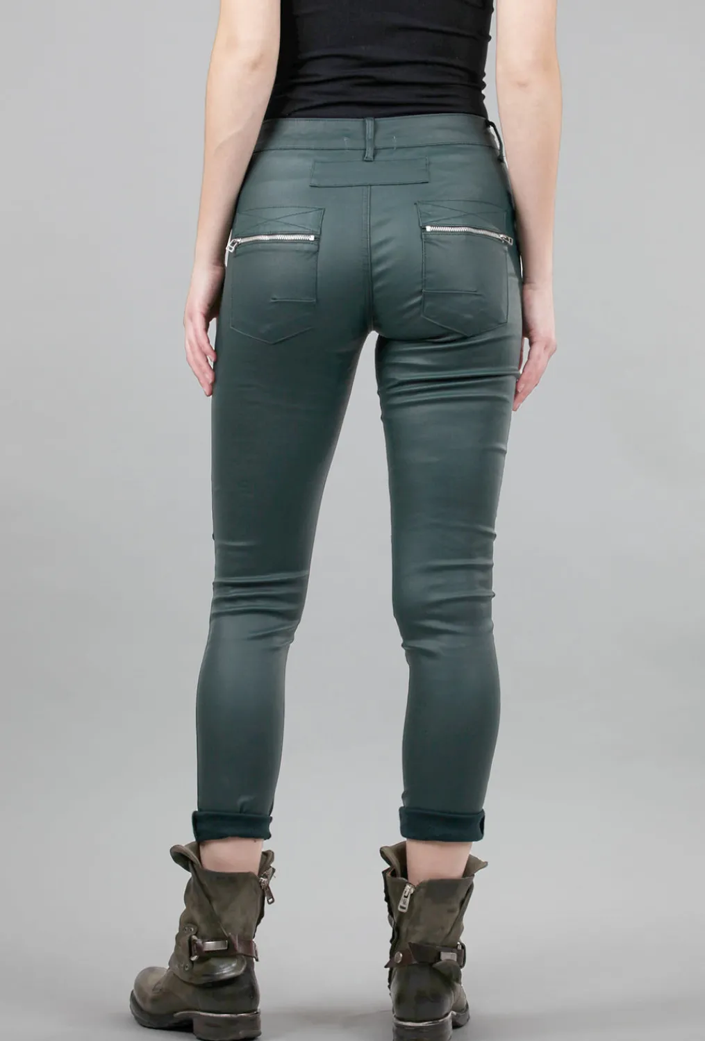 Fashion Evie Lou Faux-Leather Star Pants, Deep Green