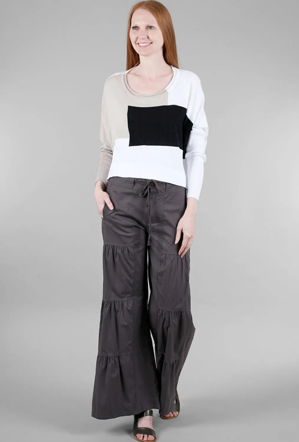 Discount Evie Lou Geometric Crop Sweater, White/Putty/Black