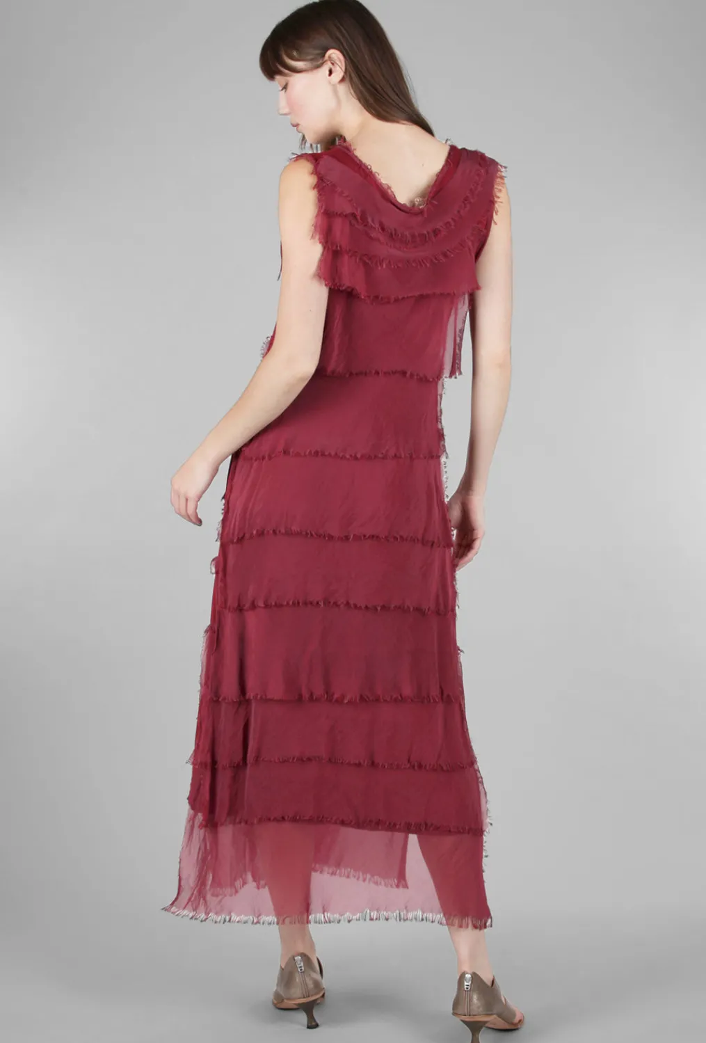 Store Evie Lou Long Tattered Tiers Dress, Wine