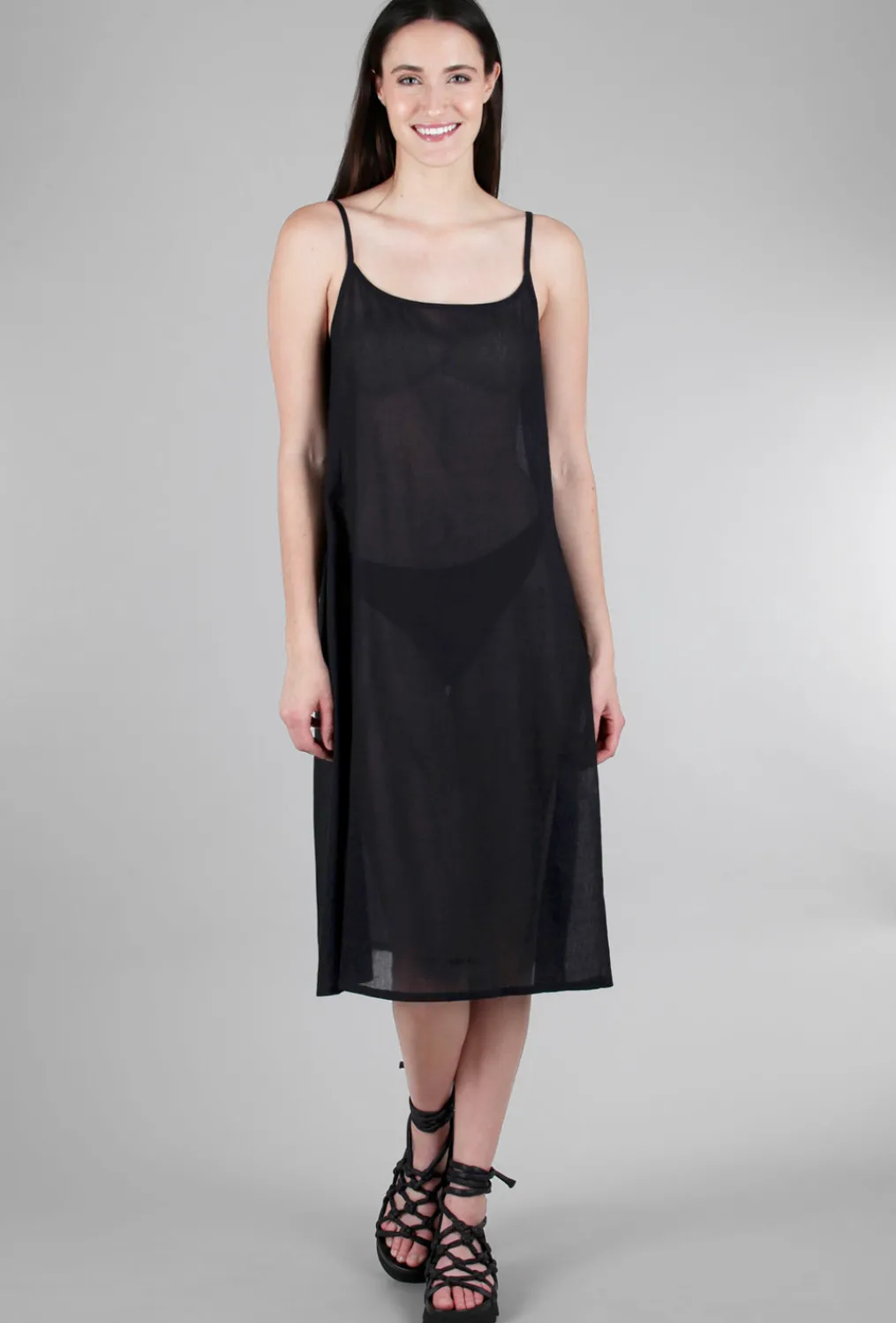 New Evie Lou Longer Cotton Slip, Black
