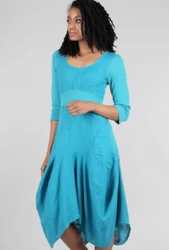 New Evie Lou 3/4-Sleeve Rib Inset Dress, Caribbean Blue