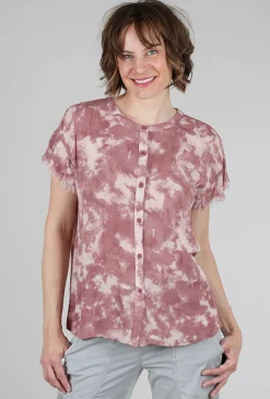 Outlet Evie Lou Tie-Dye Button-Down Top, Mauve