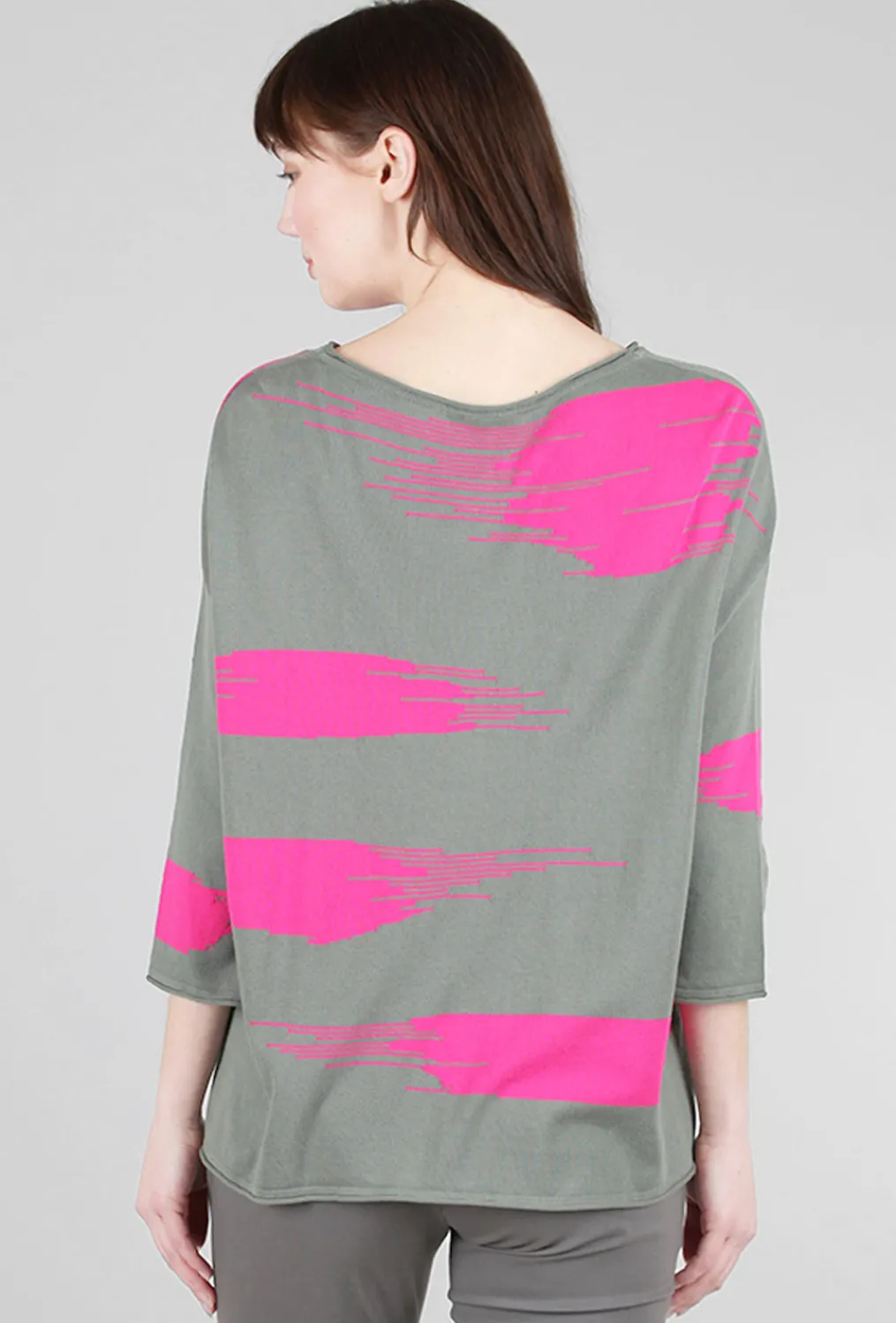 Fashion Evie Lou Abstract Summer Sweater, Olive/Fuchsia