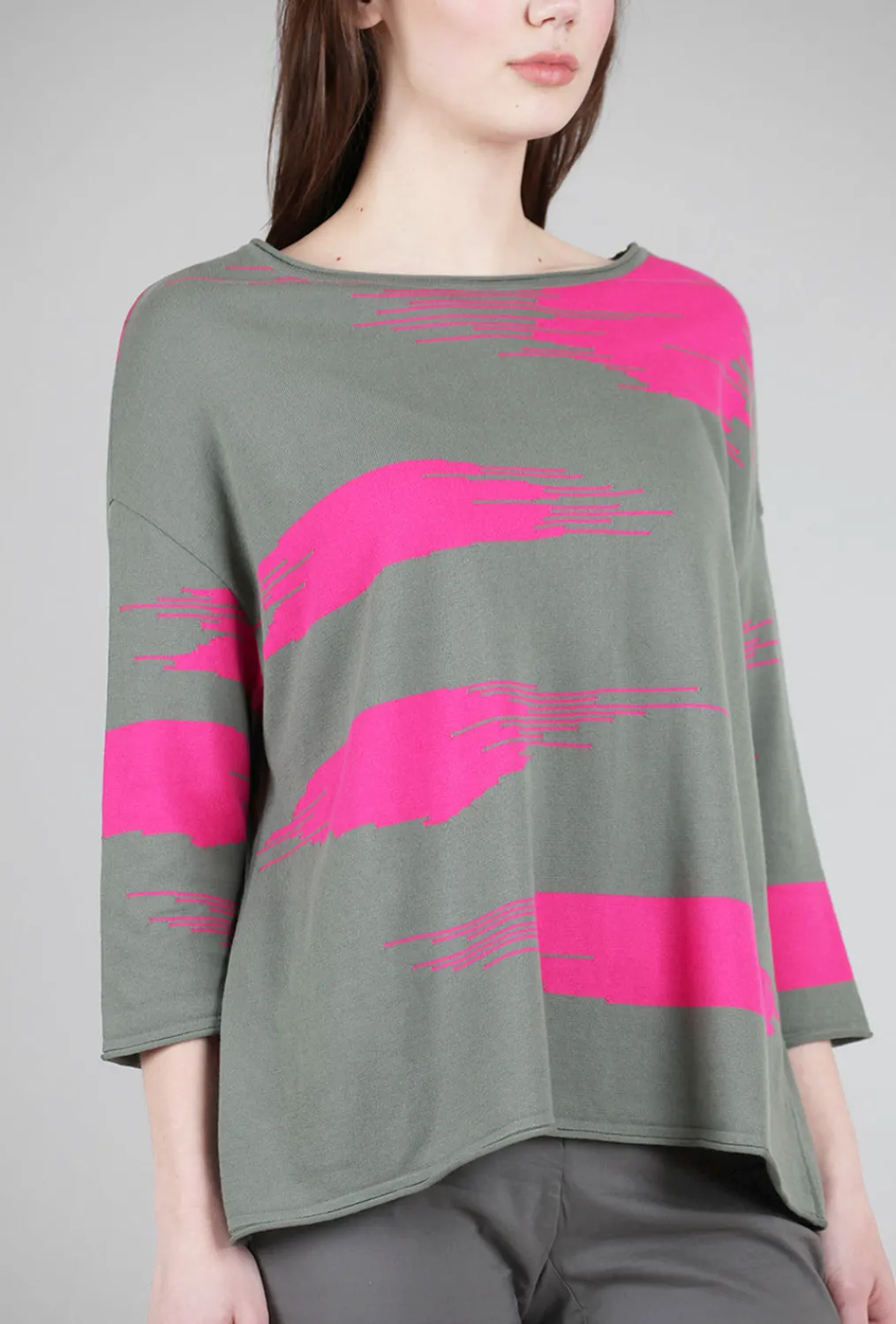 Fashion Evie Lou Abstract Summer Sweater, Olive/Fuchsia