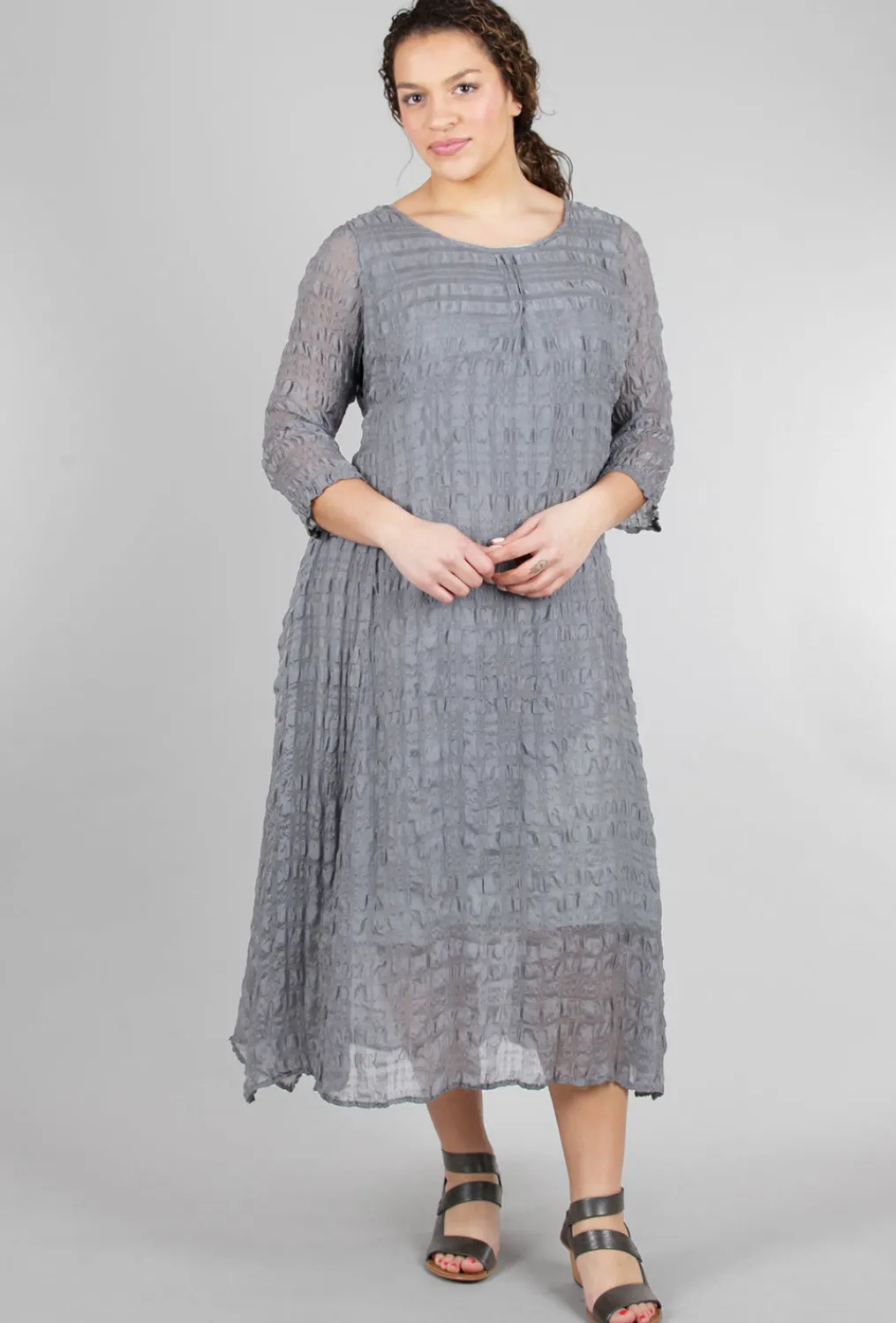 Store Evie Lou Airy Silk Pucker Sweep Dress, Slate