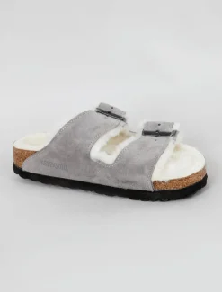 Clearance Evie Lou Arizona Shearling Sandal, Stone Suede