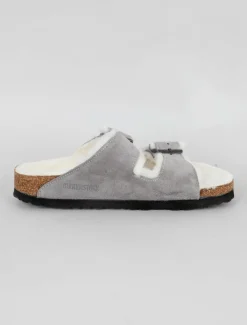 Clearance Evie Lou Arizona Shearling Sandal, Stone Suede