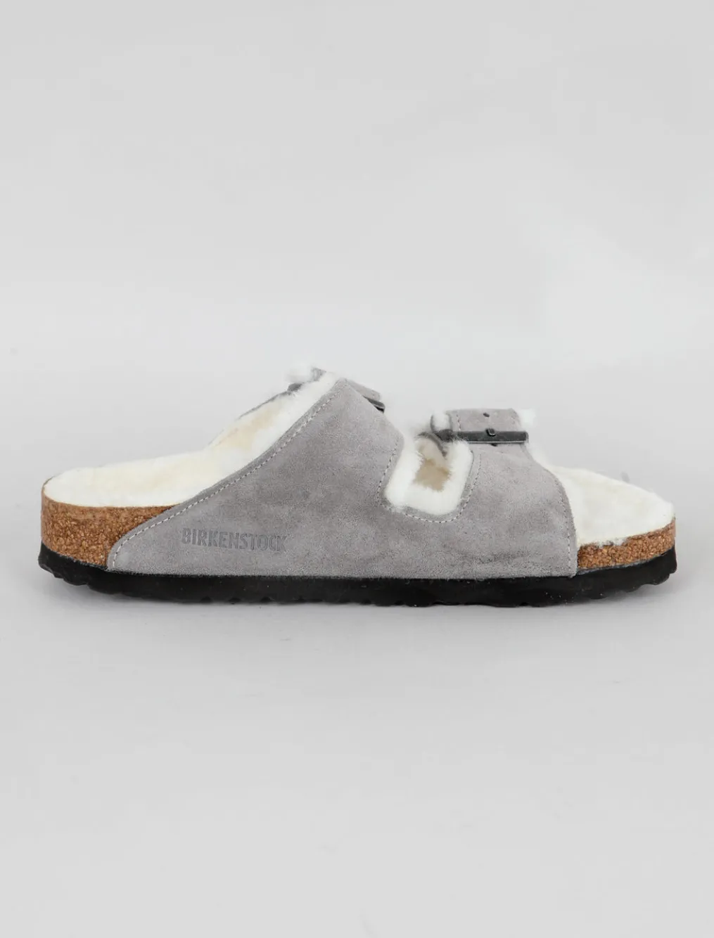 Clearance Evie Lou Arizona Shearling Sandal, Stone Suede