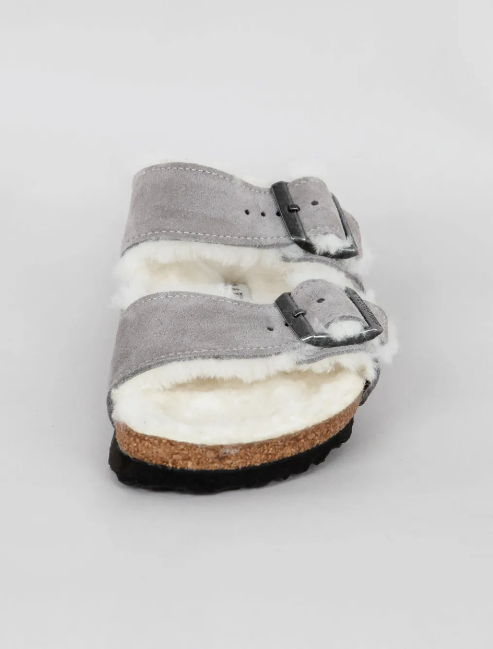 Clearance Evie Lou Arizona Shearling Sandal, Stone Suede