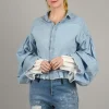 Hot Evie Lou Artful Extended-Sleeve Shirt, Light Blue