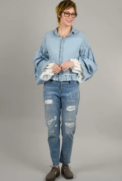 Hot Evie Lou Artful Extended-Sleeve Shirt, Light Blue