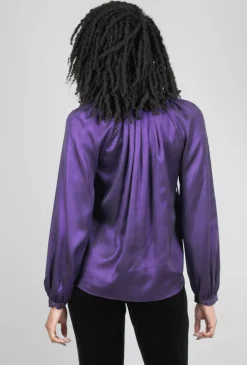 Shop Evie Lou Back Pleat Metallic Blouse, Lapis Purple