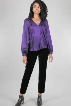 Shop Evie Lou Back Pleat Metallic Blouse, Lapis Purple