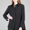 Flash Sale Evie Lou Back-Pleat Drape Blouse, Black