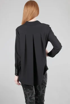 Flash Sale Evie Lou Back-Pleat Drape Blouse, Black