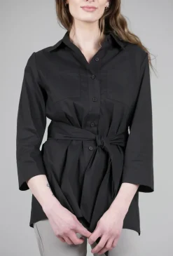 Flash Sale Evie Lou Belted Button-Up Blouse, Black