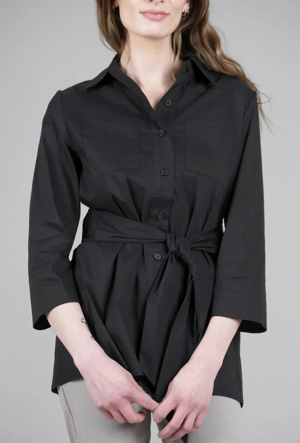 Flash Sale Evie Lou Belted Button-Up Blouse, Black