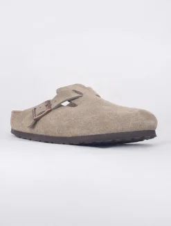 Shop Evie Lou Boston Suede Clogs, Taupe