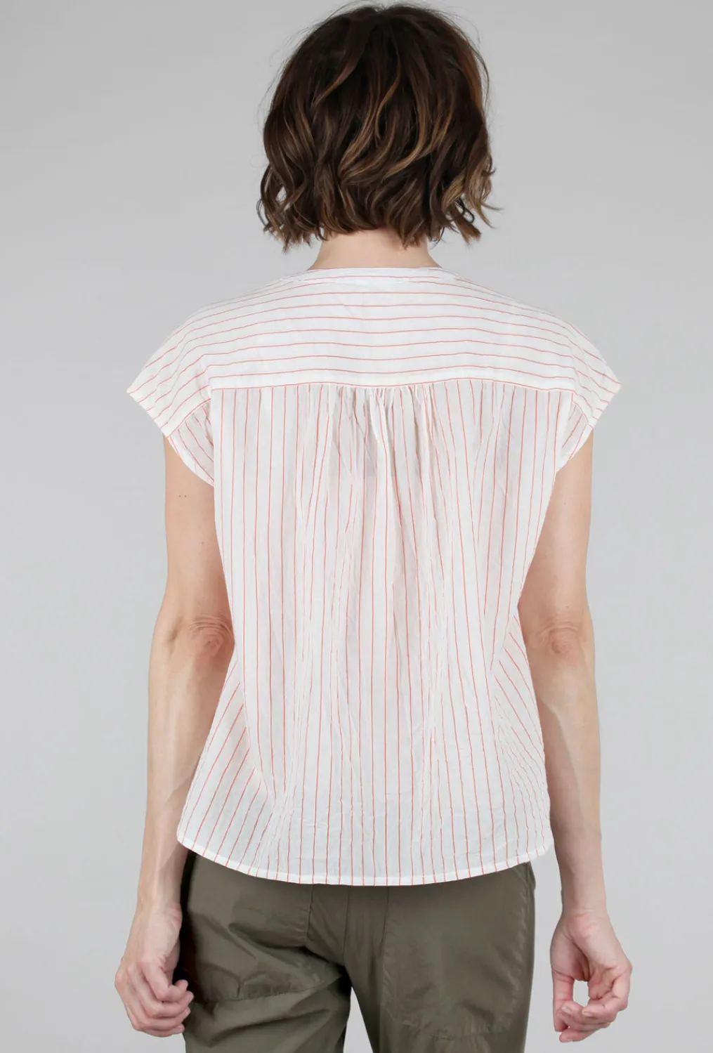 Shop Evie Lou Cap-Sleeve Stripe Shirred Top, White/Tangerine