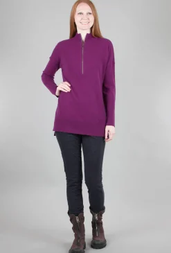 Online Evie Lou Cashmere Zip Mock Tunic, Black Cherry