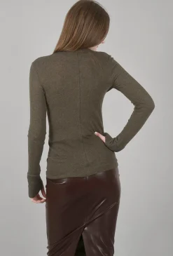 Best Sale Evie Lou Cashmere-Blend Easy Cuffed Crew, Olive Drab