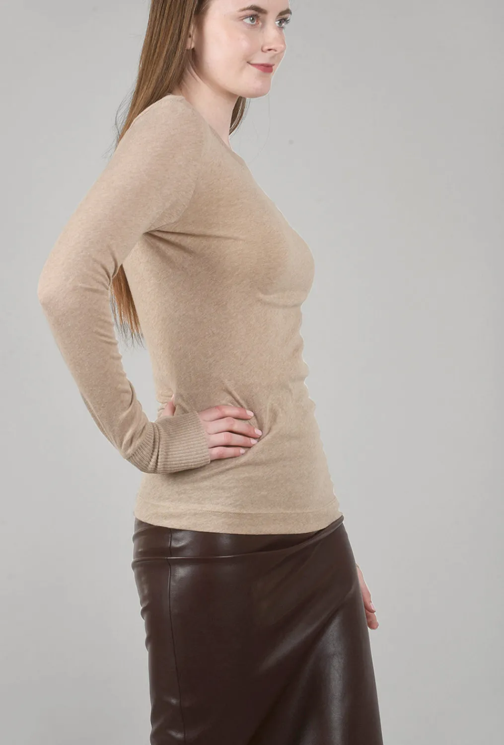 Best Sale Evie Lou Cashmere-Blend Easy Cuffed Tee, Khaki