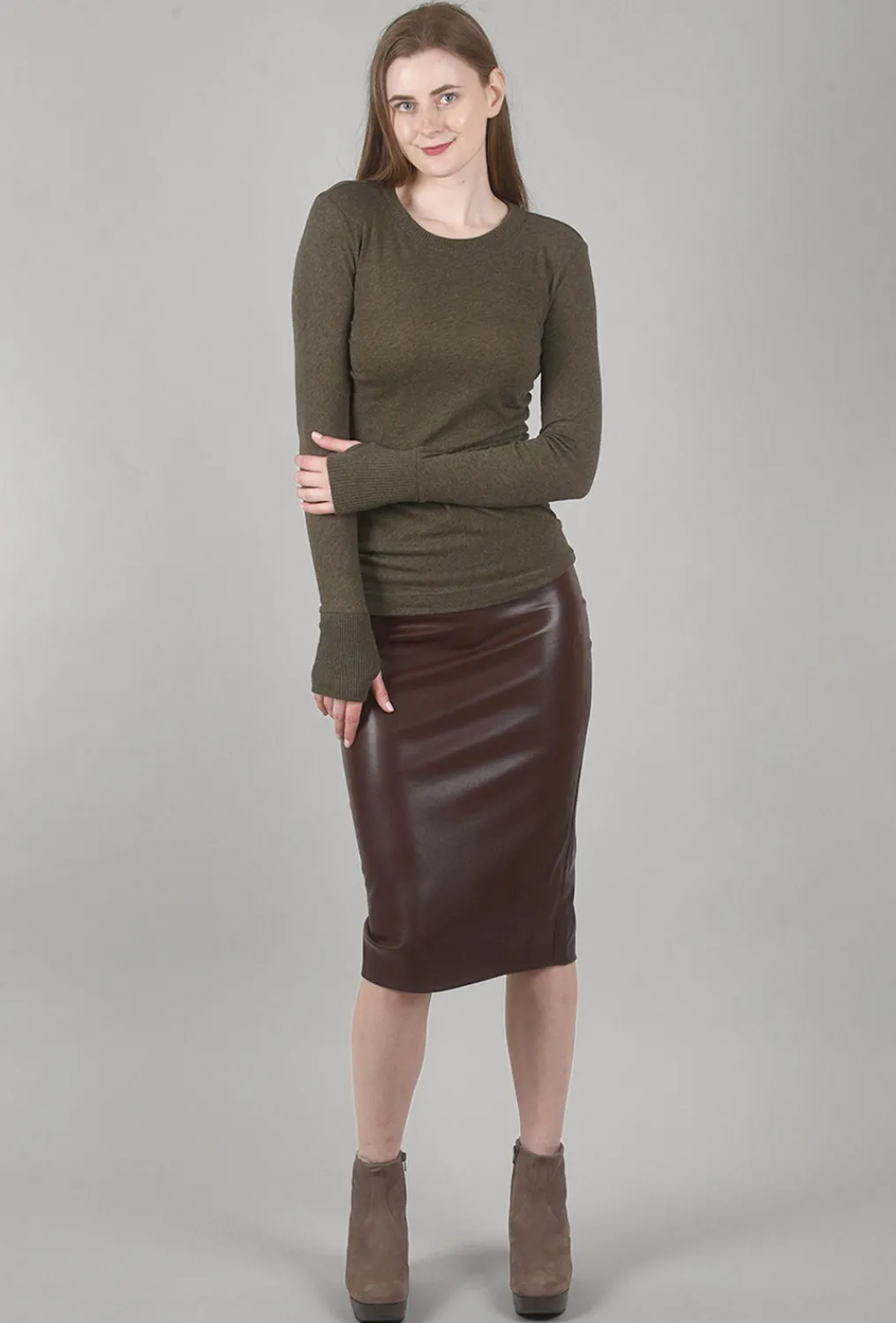 Best Sale Evie Lou Cashmere-Blend Easy Cuffed Crew, Olive Drab