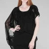 Store Evie Lou Chiffon Asym Cocoon Tunic, Black