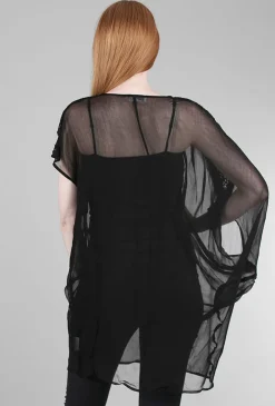 Store Evie Lou Chiffon Asym Cocoon Tunic, Black