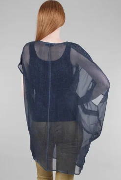 Clearance Evie Lou Chiffon Asym Cocoon Tunic, Teal Indigo