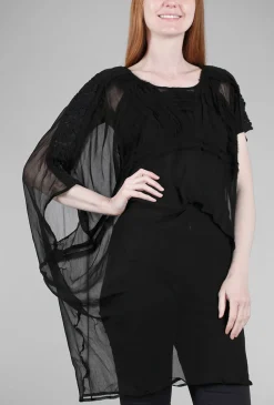Store Evie Lou Chiffon Asym Cocoon Tunic, Black
