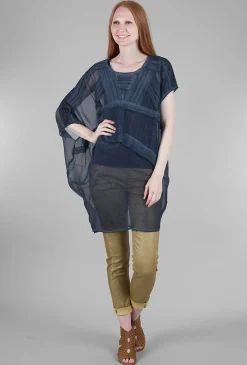 Clearance Evie Lou Chiffon Asym Cocoon Tunic, Teal Indigo