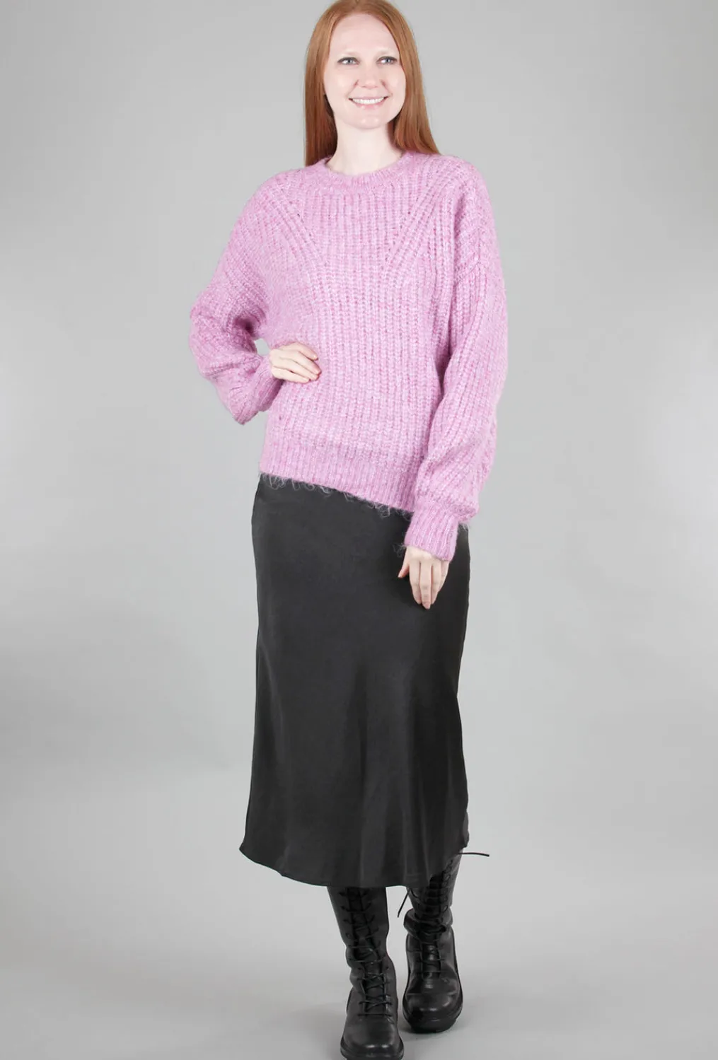 Clearance Evie Lou Chunky Ribbed Pullover, Freesia Pink