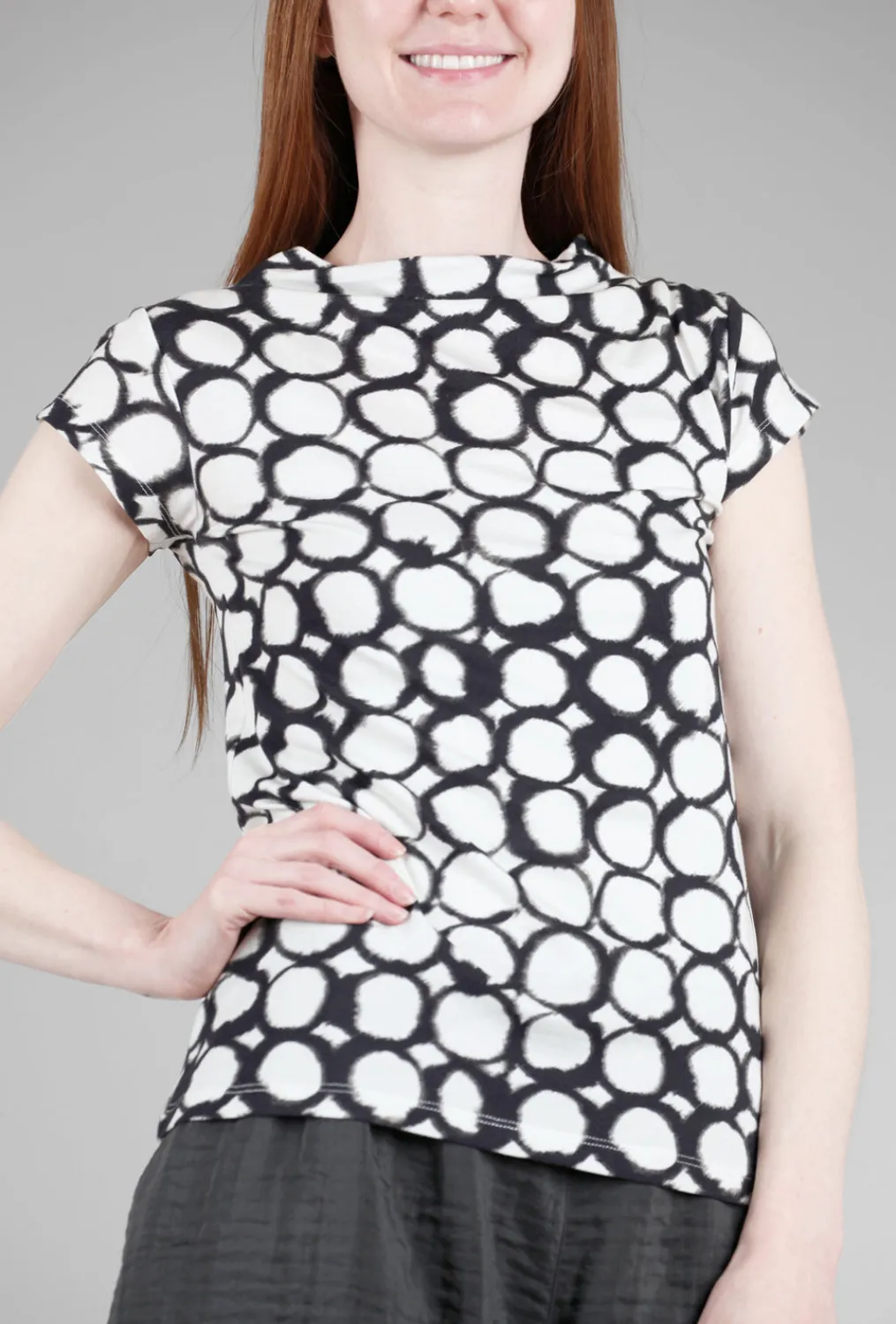 Hot Evie Lou Circle Grid Top, Ivory/Black