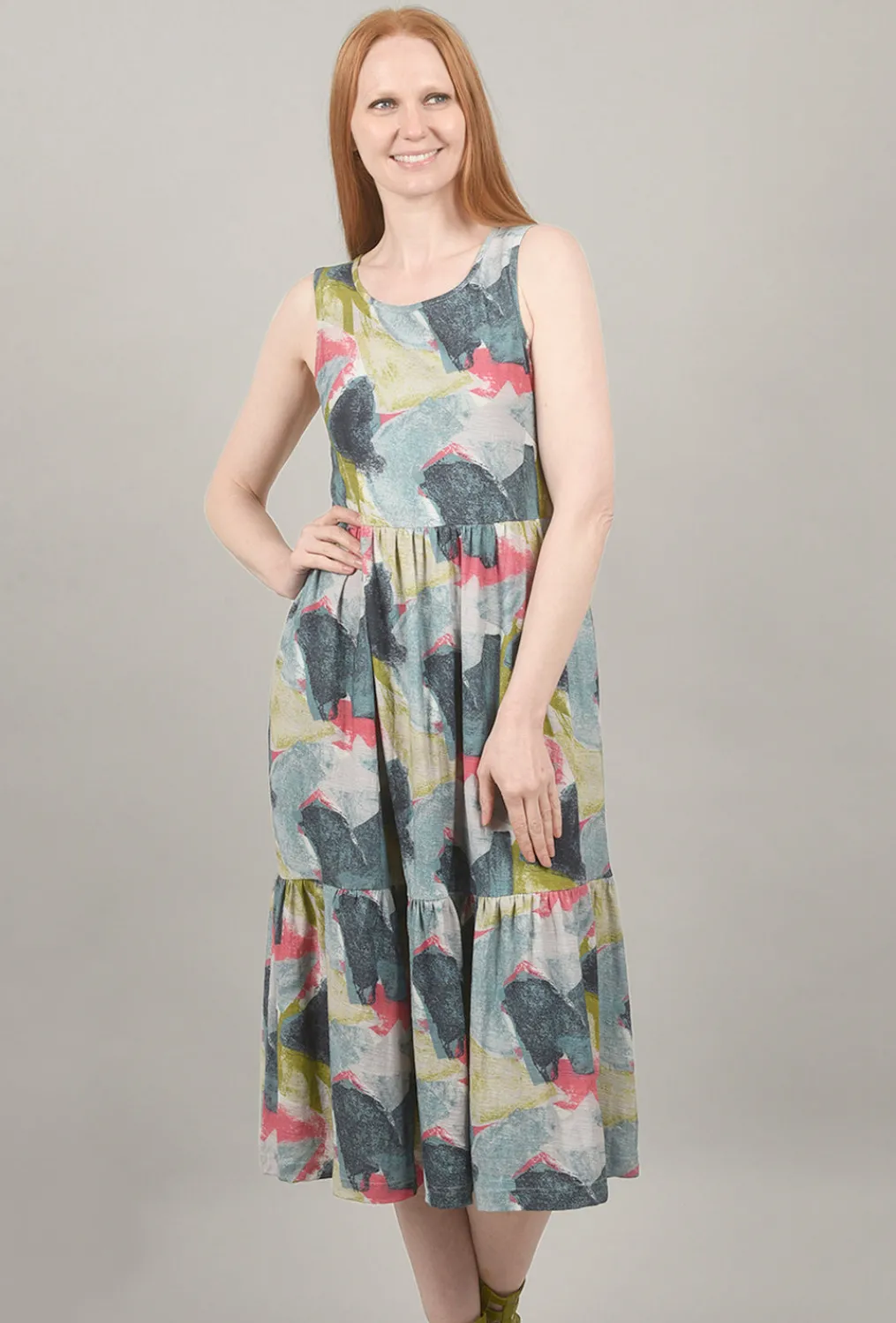 Best Evie Lou Color Patch Tiered Dress, Blue Multi
