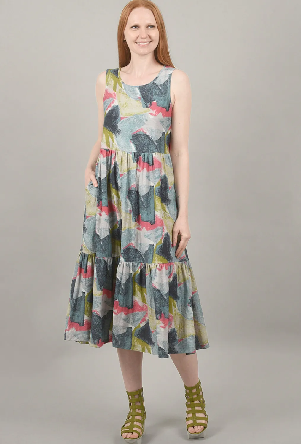 Best Evie Lou Color Patch Tiered Dress, Blue Multi