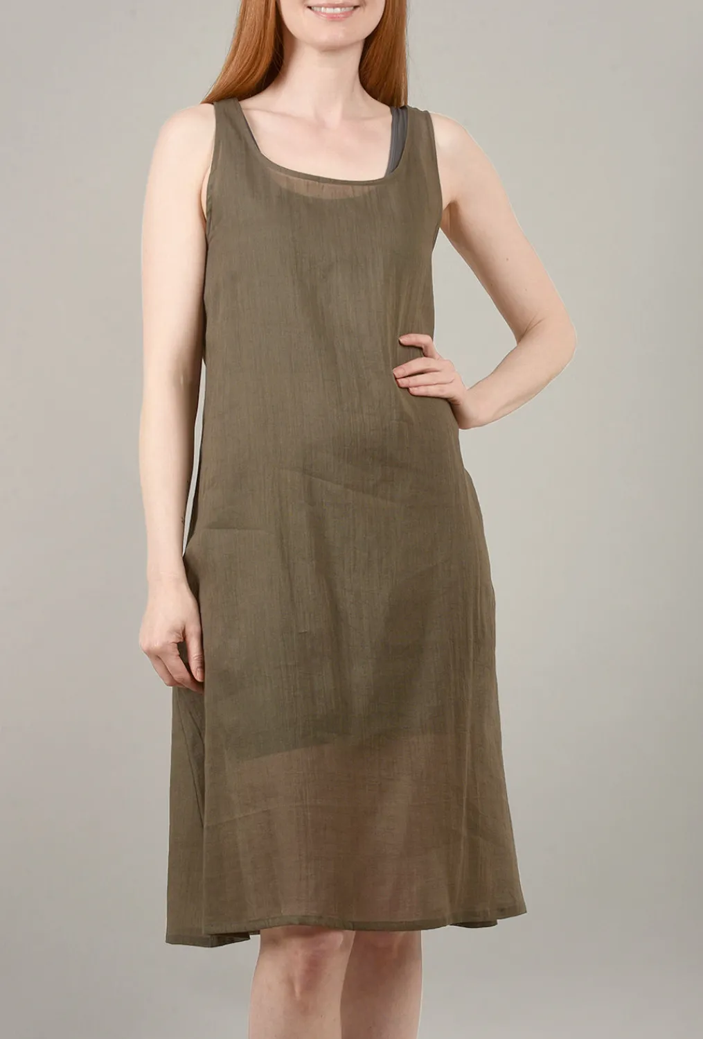 New Evie Lou Cotton Lawn Slip, Dark Taupe