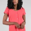 Fashion Evie Lou Cotton Linen S/S Button Tee, Harbor Red
