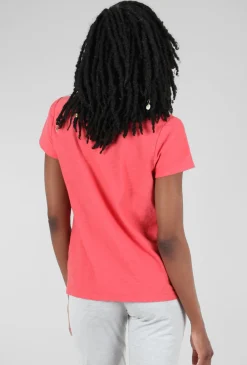 Fashion Evie Lou Cotton Linen S/S Button Tee, Harbor Red