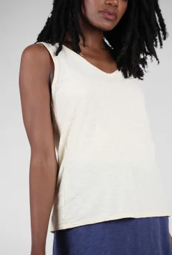 Outlet Evie Lou Cotton Linen Vee Tank, Eggcream