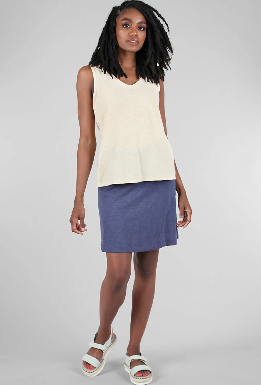 Outlet Evie Lou Cotton Linen Vee Tank, Eggcream