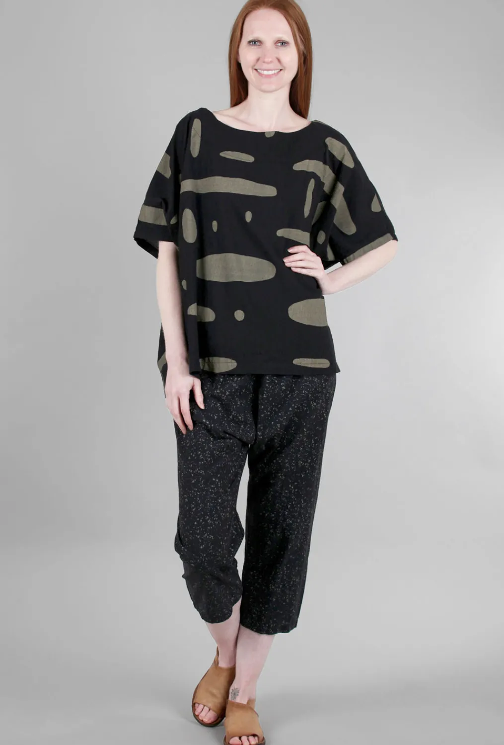 Hot Evie Lou Cotton Slouch Pant, Black Speckle