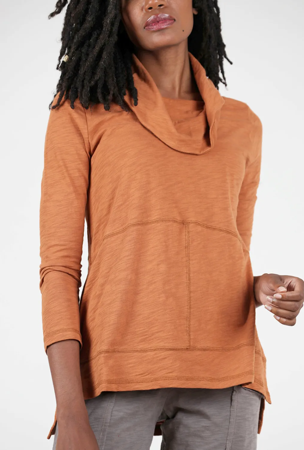 Fashion Evie Lou Cotton Slub Cowlneck Tunic, Spice