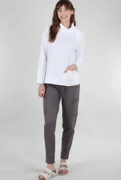 Hot Evie Lou Cotton Slub Pocket Pullover, White