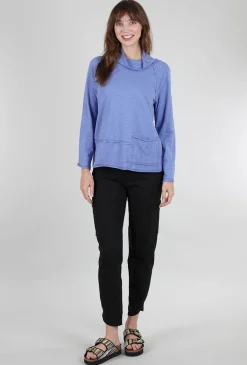 Best Sale Evie Lou Cotton Slub Pocket Pullover, Baja Blue